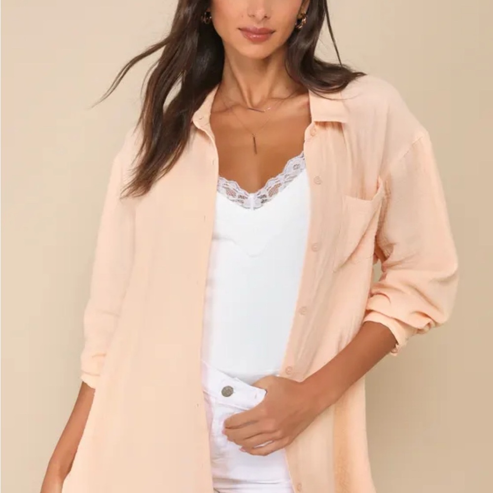 Peach Button-Up Blouse
